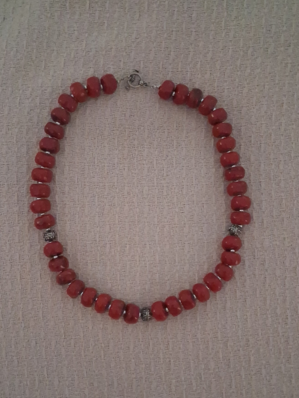 3/$10 Red Beaded Necklace with Silver Accent Beads